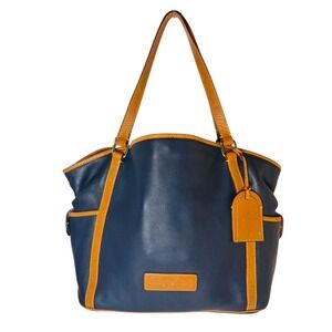 Dooney & Bourke Leather‎ Tote Shoulder Bag Everyday Carry Navy Large Purse Y2K